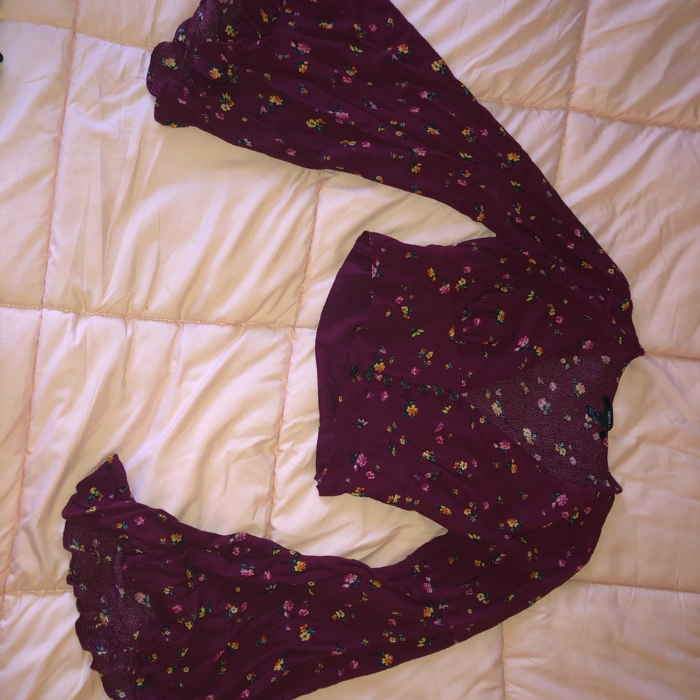 Peasant sleeve Forever 21 floral print crop top